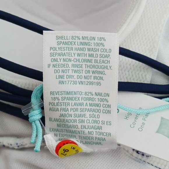 Kona Sol Swimsuit Blue White Striped One Piece Criss-Cross Back Womens Size S - Picture 12 of 12